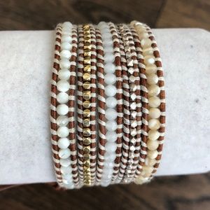 New Auth Chan Luu White Mix Five Wrap Leather Brac